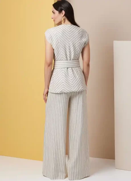 B7028 Misses' Top with Belt and Pants