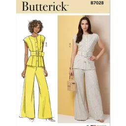 B7028 Misses' Top with Belt and Pants
