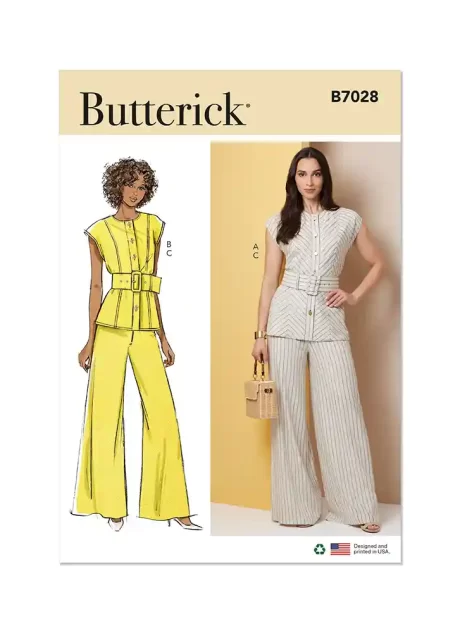 B7028 Misses' Top with Belt and Pants