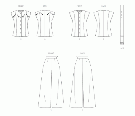 B7028 Misses' Top with Belt and Pants