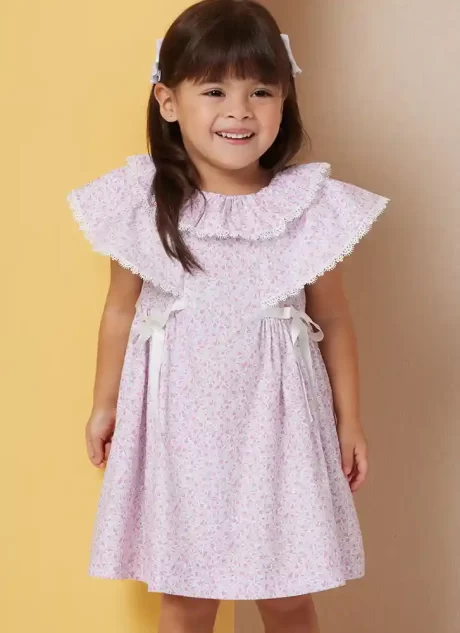 B7032 Toddlers' Dress with Sleeve and Neckline Variations