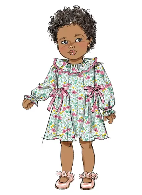 B7032 Toddlers' Dress with Sleeve and Neckline Variations