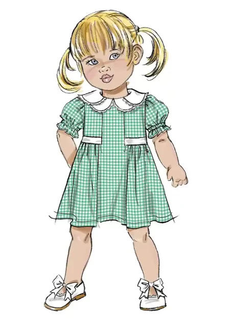 B7032 Toddlers' Dress with Sleeve and Neckline Variations