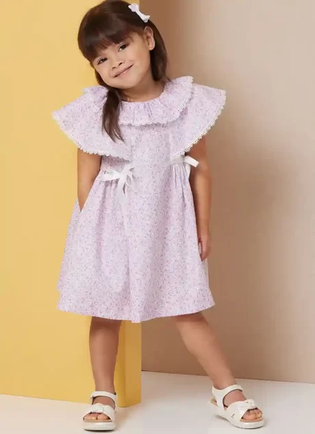 B7032 Toddlers' Dress with Sleeve and Neckline Variations
