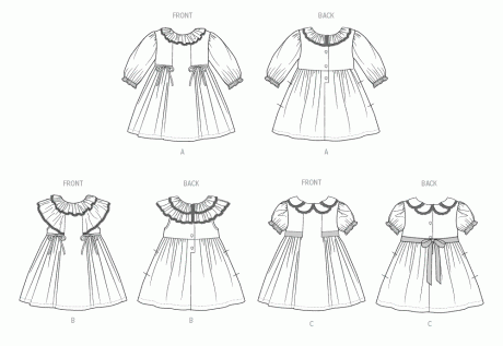B7032 Toddlers' Dress with Sleeve and Neckline Variations