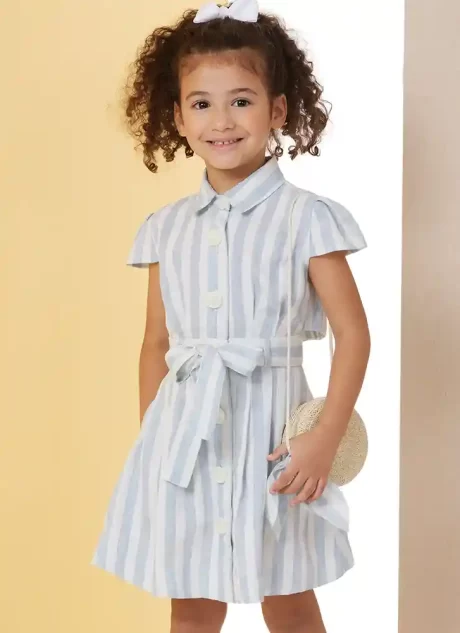 B7033 Children's Dress with Sleeve Variations and Tie Belt