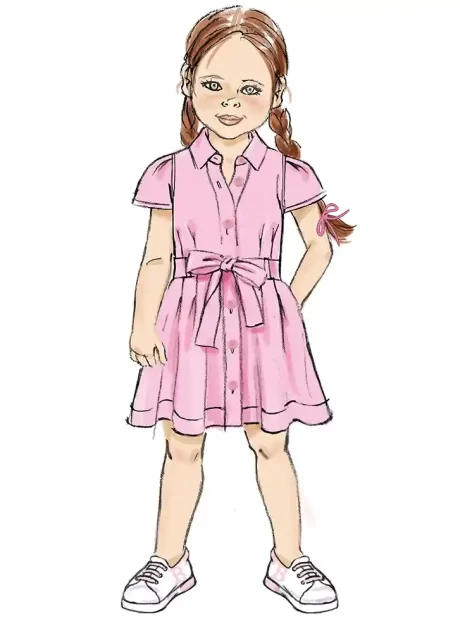 B7033 Children's Dress with Sleeve Variations and Tie Belt