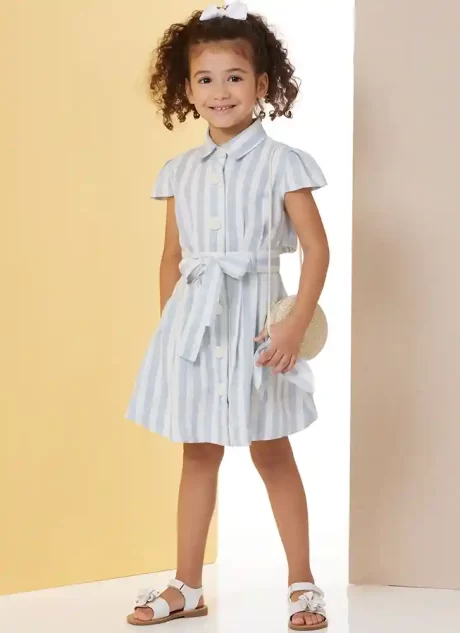 B7033 Children's Dress with Sleeve Variations and Tie Belt