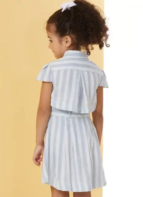 B7033 Children's Dress with Sleeve Variations and Tie Belt