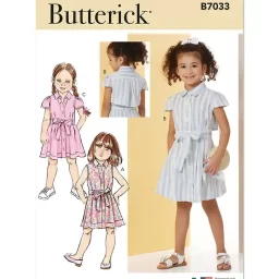 B7033 Children's Dress with Sleeve Variations and Tie Belt