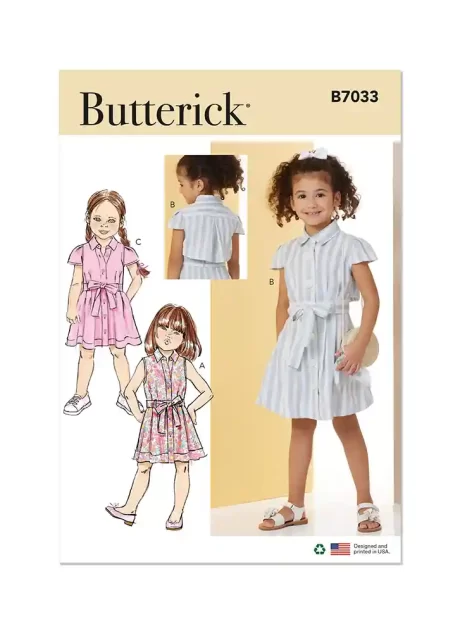 B7033 Children's Dress with Sleeve Variations and Tie Belt