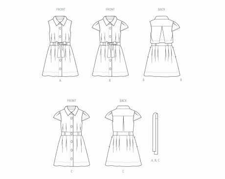 B7033 Children's Dress with Sleeve Variations and Tie Belt