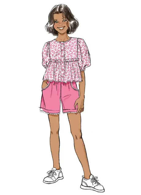 B7034 Girls' Top, Shorts, Pants and Sash