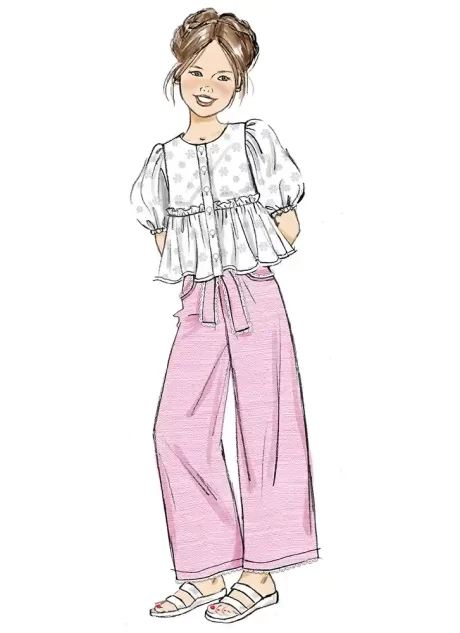 B7034 Girls' Top, Shorts, Pants and Sash