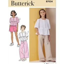 B7034 Girls' Top, Shorts, Pants and Sash