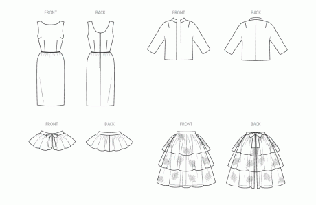 B7035 Misses' Dress, Jacket, Capelet and Overskirt
