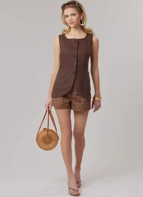 M8585 Misses' and Women's Top, Shorts and Skirt with Petite Lines