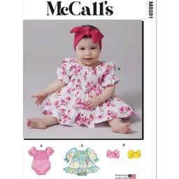 M8591 Babies' Romper, Dresses and Headband