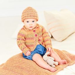 10163 Toddler Cardigan, Hat & Blanket