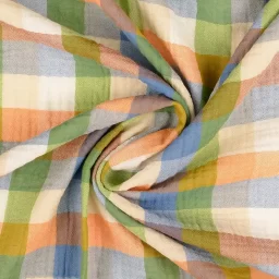 Checked cotton seersucker (blue/green/orange)