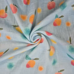 Soft double gauze, "Little Apples" (blue)