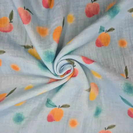 Soft double gauze, "Little Apples" (blue)