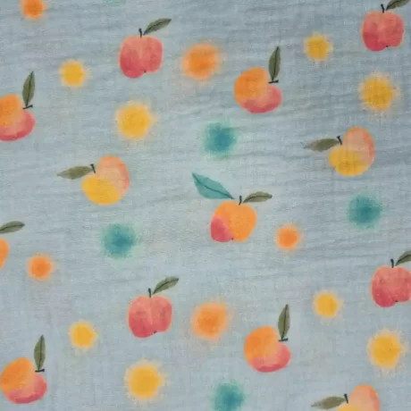 Soft double gauze, "Little Apples" (blue) - Image 2