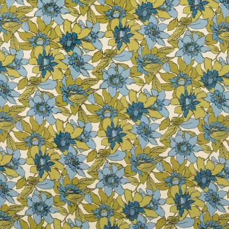 100%% cotton seersucker, denim/green flower print - Image 2