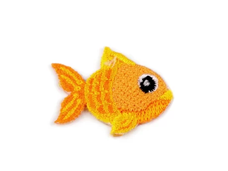 Gold Fish iron-on embroidered patch, 2.5 x 3 cm