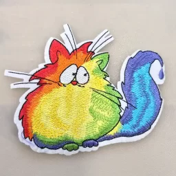 Groovy cat iron-on embroidered patch, 11 x 13cm
