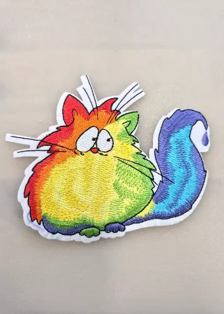 Groovy cat iron-on embroidered patch, 11 x 13cm