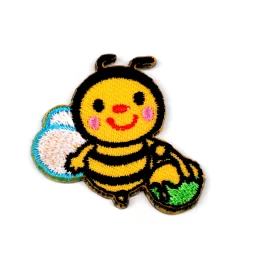 Happy bee iron-on embroidered patch, 3 x 3 cm