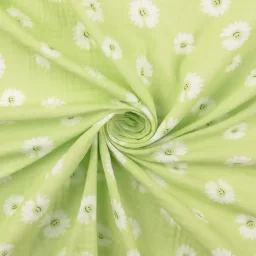 100% cotton gauze print, "Happy Meadow" (lime)