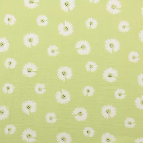 100% cotton gauze print, "Happy Meadow" (lime) - Image 2