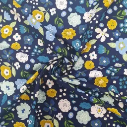 Rose & Hubble 100% cotton poplin print, "Funky Florals"  (navy/blue/green floral)