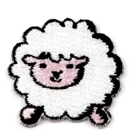 Wooly sheep iron-on embroidered patch, 2.7 x 2.8 cm