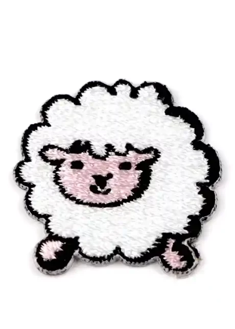 Wooly sheep iron-on embroidered patch, 2.7 x 2.8 cm