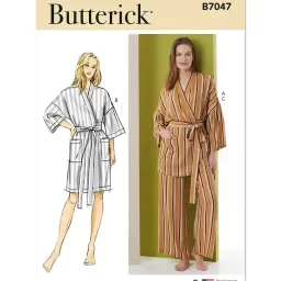 B7047 Misses' Robe in Two Lengths and Pants