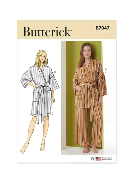 B7047 Misses' Robe in Two Lengths and Pants