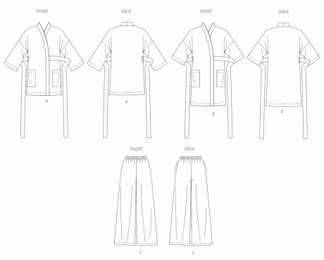 B7047 Misses' Robe in Two Lengths and Pants