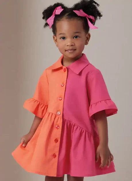 B7049 Toddlers' Dress with Sleeve Variations