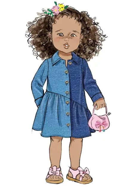 B7049 Toddlers' Dress with Sleeve Variations