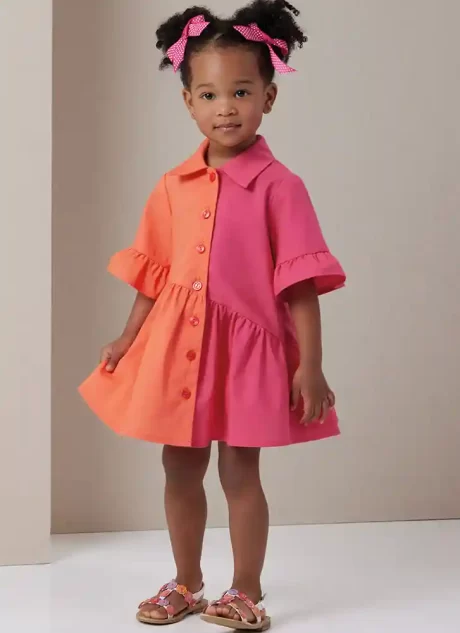 B7049 Toddlers' Dress with Sleeve Variations