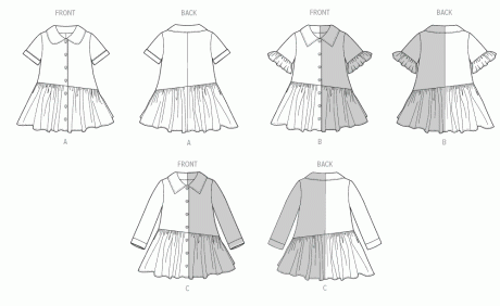 B7049 Toddlers' Dress with Sleeve Variations