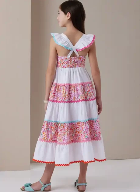 B7051 Girls' Dress in Two Lengths and Hat in Three Sizes