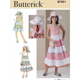 B7051 Girls' Dress in Two Lengths and Hat in Three Sizes