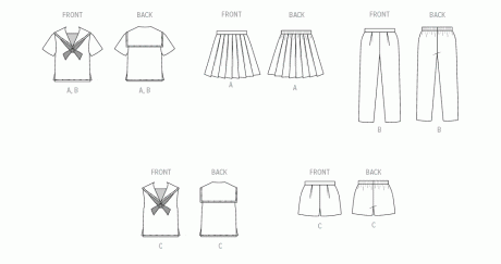 B7054 Children's Skirt, Overblouse, Pants, Shorts and Dickey