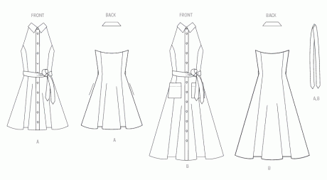 V2103 Misses' Dress in Two Lengths and Tie Belt