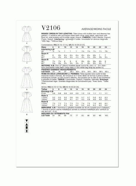 V2106 Misses' Dress in Two Lengths