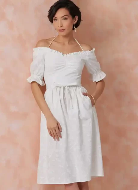 V2107 Misses' Dress in Two Lengths with Tie Belt